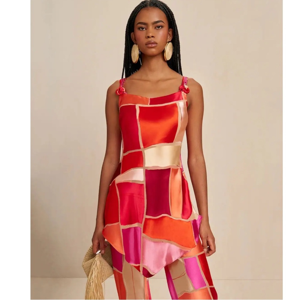 Cult Gaia Shalia Scoop-Neck Burnout Patchwork Top in Pinks Lollipop Multi small - Picture 2 of 14